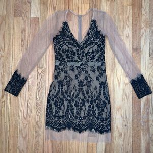 Nude Mesh with Black Lace dress sz S